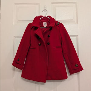 Girls GAP Kids Wool Red Pea Coat XS 4/5 years old